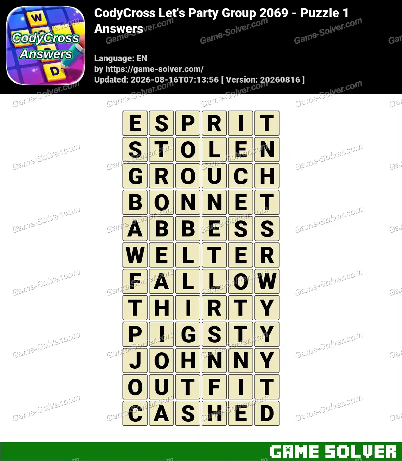 CodyCross Let’s Party Group 2069 – Puzzle 1 Answers